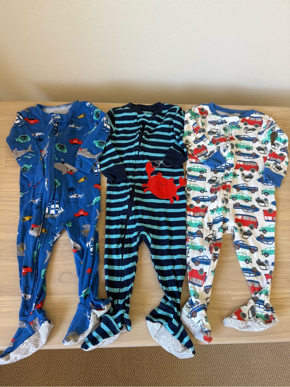 Simple Joys by Carter's Zipper Footed Cotton Pajama. Set of 3. Size 6-9 months